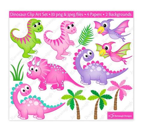 The Dinosaur Clip Art Set Includes Pink Purple And Green Dinosaurs