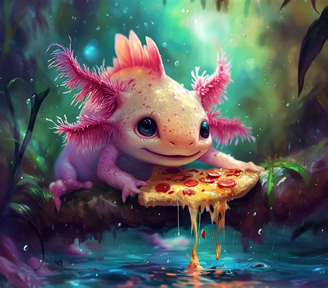 Axolotl Eating Pizza Axolotl Png Kawaii Axolotl Art T Decor Print