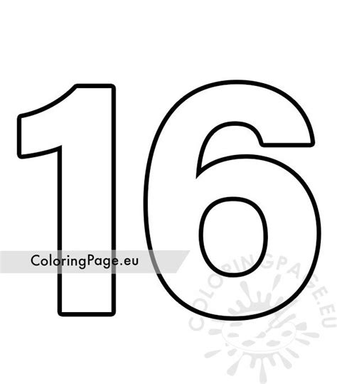 Printable Number 16 Template Coloring Page