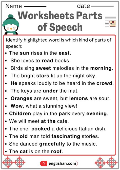 Worksheet Parts Of Speech Use Parts Of Speech In Sentences