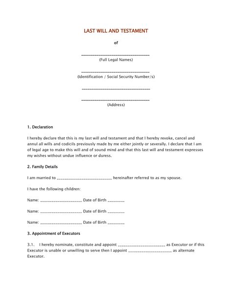 Free Printable Will And Last Testament Forms At Getjayceonblog Blog