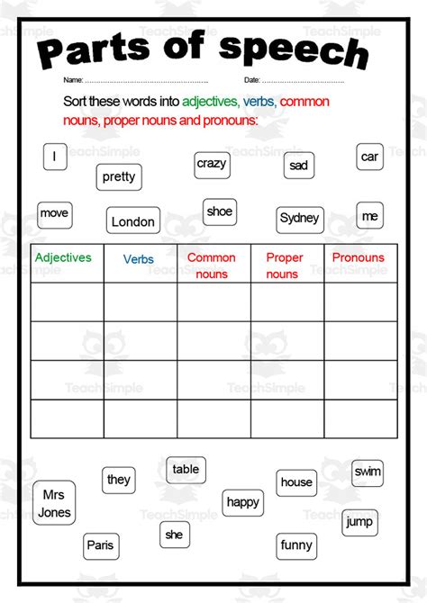 Parts Of Speech Worksheet 1 By Teach Simple