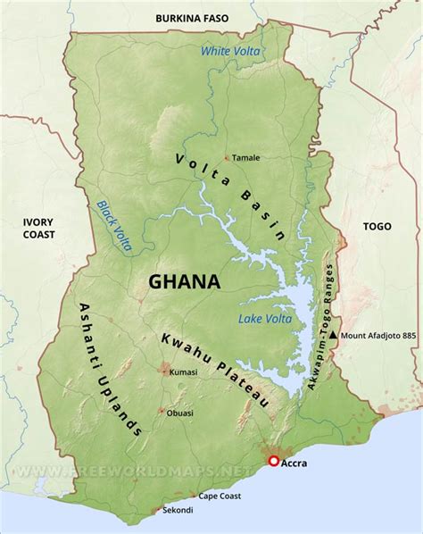 Extensive reworking of archaean crust within the birimian terrane in. Ghana Physical Map