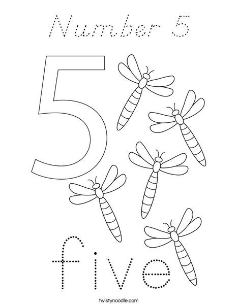 Number 5 Coloring Page Dnealian Twisty Noodle