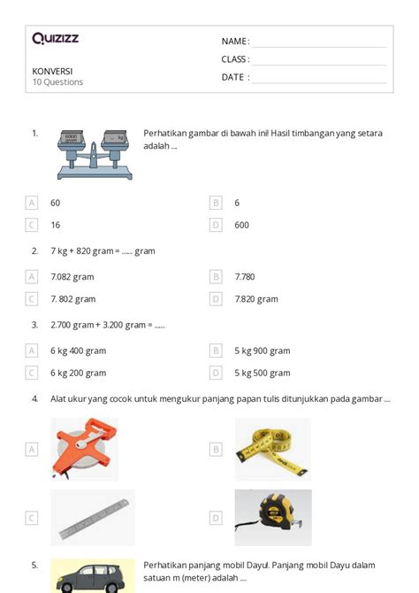 50 Lembar Kerja Konversi Satuan Metrik Untuk Kelas 3 Di Quizizz