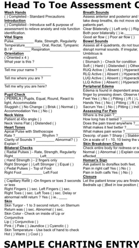 Head Toe Assessment Cheat Sheet