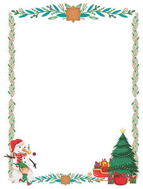 A Christmas Frame With Snowman Tree And Presents