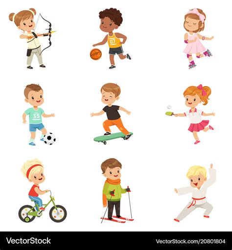 Cute Little Children Playing Different Sports Vector Image