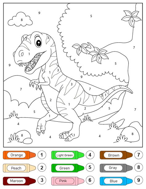 T Rex Dinosaur Color By Number Coloring Page Free Printable Coloring