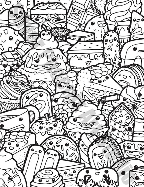 Kawaii Sweets Doodle Adult Coloring Page Printable Digital Etsy