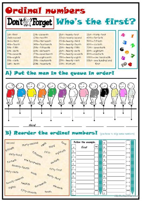 Ordinal Numbers English ESL Worksheets Pdf Doc