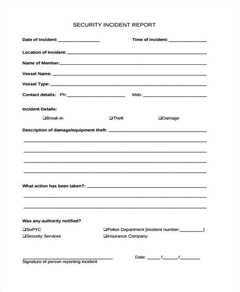 Security Guard Incident Report Template Word