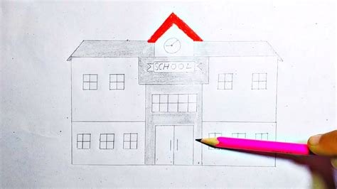 How To Draw School Building In One Point Perspective Learn To Drawing