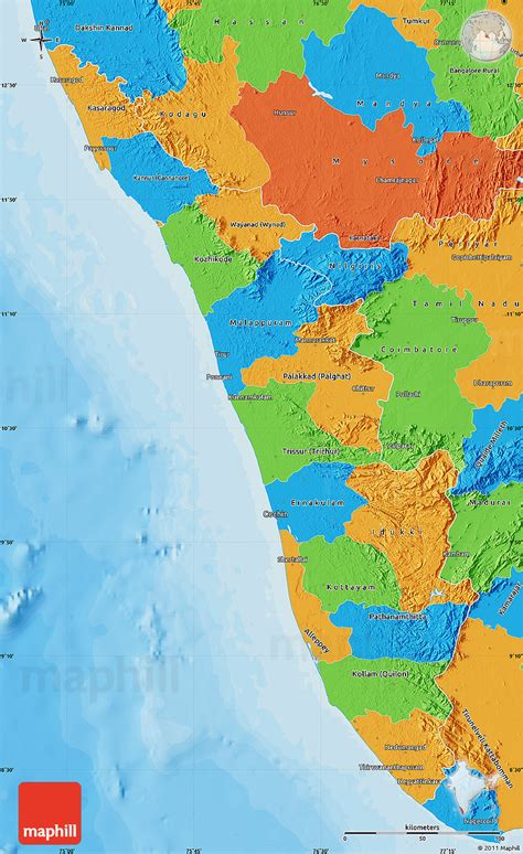 Political Map Of Kerala Free Political Shades Panoramic Map Of Kerala