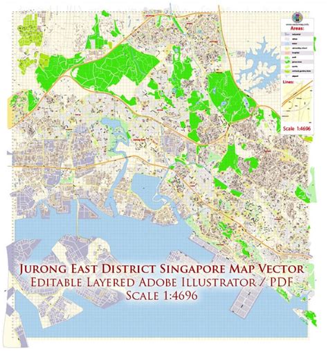 Jurong East District Singapore Map Vector Exact City Plan High Detailed