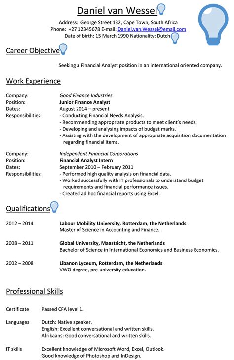 South Africa Cv Sample 1 Careerprofessorworks