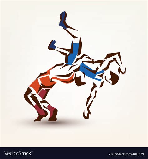 Wrestling Symbol Silhouette Two Athletes Vector Image