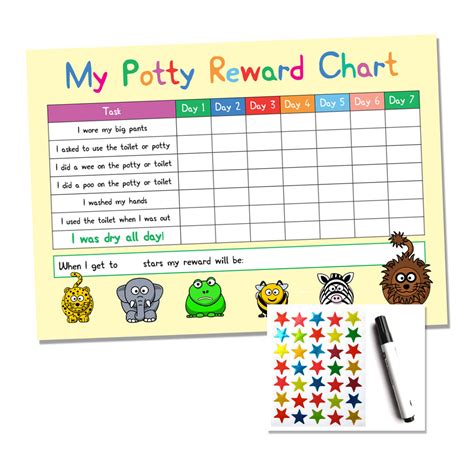 Potty Toilet Training Animal Design A4 Reward Chart Rewarding Designs