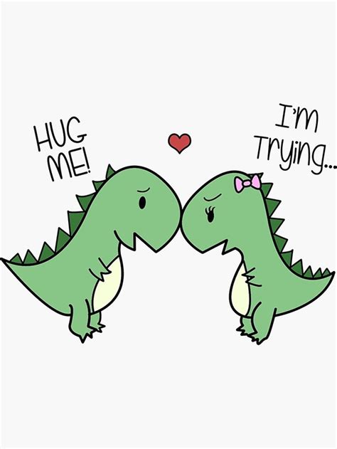 Dino Love Hug Me Sticker By Charsheee In 2021 T Rex Cartoon