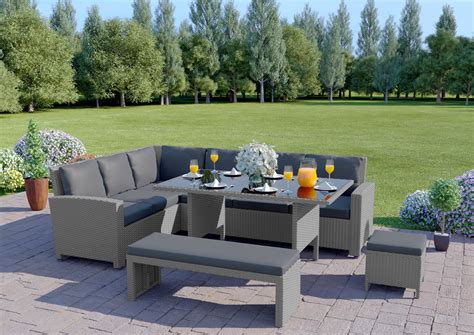 With a wide selection of table and chair materials and styles to choose from, such as our nevada rattan furniture collection, helsinki bistro sets and wooden garden furniture sets, you can complete your outdoor space with ease and start making the most of the brighter weather. 10 seater garden furniture rattan corner arm-chair dining ...