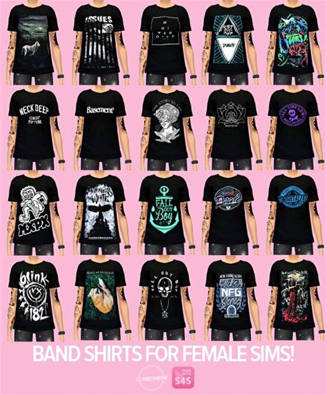 20 Band Tees At Cc Freethrow Sims 4 Updates Sims 4 Sims Sims 4 Blog