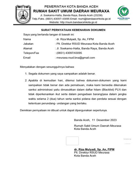 Contoh Surat Pernyataan Kebenaran Dokumen Pdf