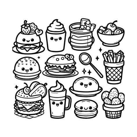 Cute Kawaii Food Coloring Page Printable Vector Illustration Premium