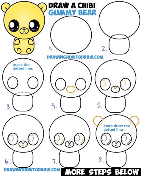 How To Draw A Cute Chibi Kawaii Cartoon Gummy Bear Easy Step By