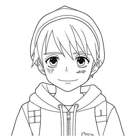 Anime Boy Wearing A Hoodie And Hat Coloring Page Outline Sketch Drawing