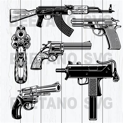 Pistol Svg Gun Silhouettes Ar 15 Vector 6 Gun Pack Svg Ak 47 Svg Sniper