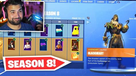 New Fortnite Season 8 Battle Pass Unlocked Tier 100 Rewards Youtube