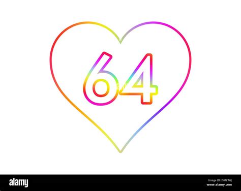 Number 64 Into A White Heart With Rainbow Color Outline Stock Photo Alamy