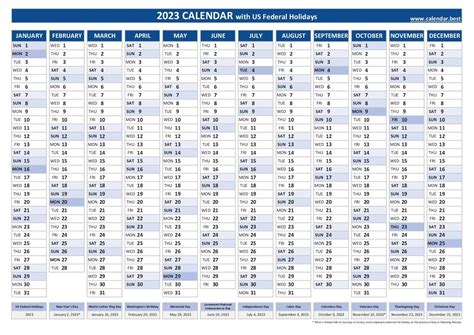 2023 Calendar With Holidays Us Federal Holidays