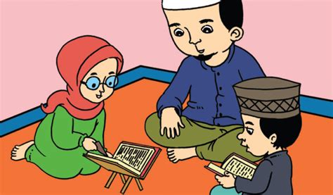 Gambar Kartun Membaca Alquran Bersama Sama