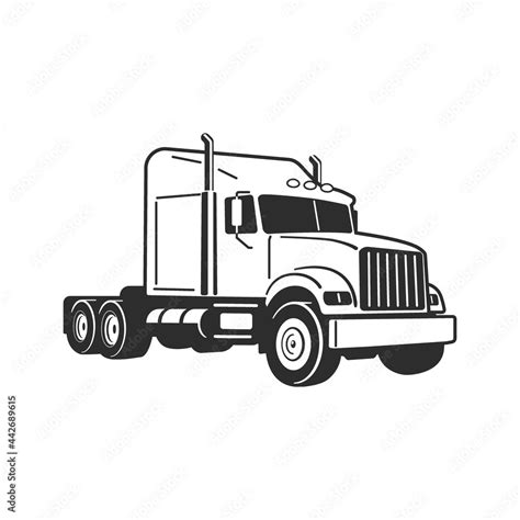 Semi Truck Vector Outline Lorry Freight Transportation Modern Flat