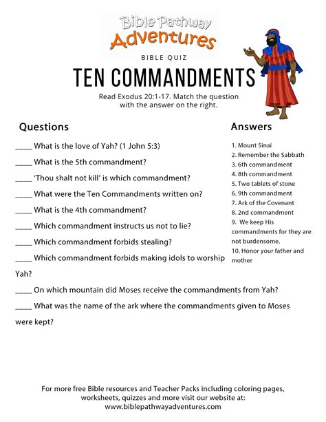 10 Commandments Worksheets