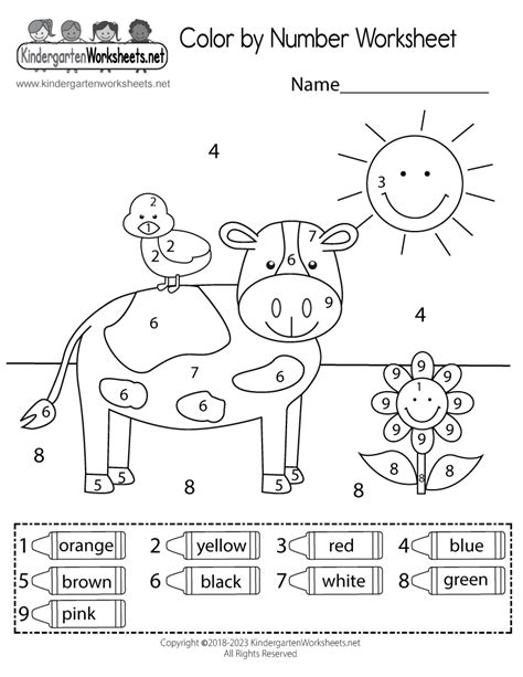 Free Printable Color By Number Worksheet For Kindergarten