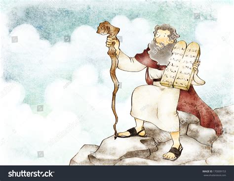 Moses Holding His Staff And A Tablet Containing The Ten Commandments