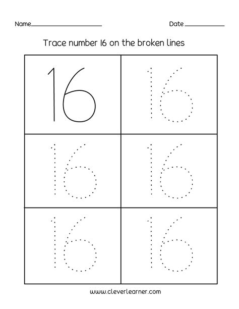 Number 16 Writing Counting And Identification Printable Worksheets For