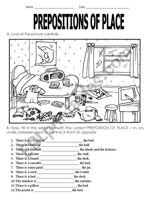 Prepositions Of Place Worksheet For Grade 6