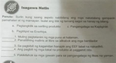 Suriin Kung Saang Aspeto Nabibilang Ang Mga Nakatalang Gampanin Ng