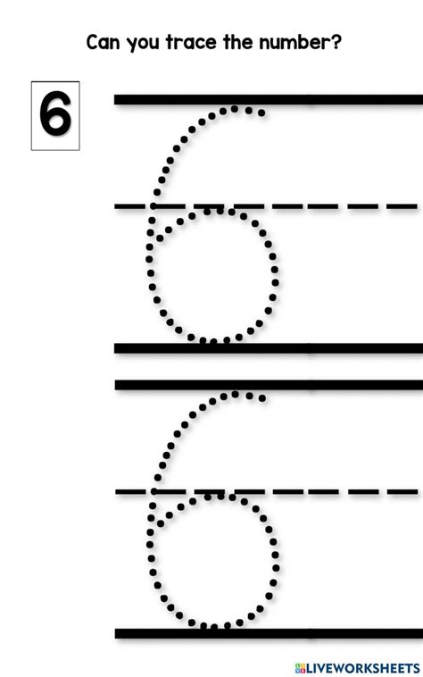 Tracing Number 6 Worksheet Live Worksheets