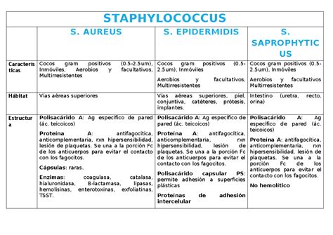 Staphylococcaceae Resumen Staphylococcus S Aureus S