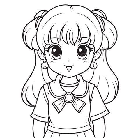 An Anime Girl With Hair And Brown Eyes Coloring Page Outline Sketch