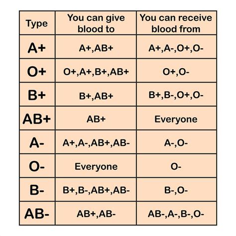 Blood Type Chart What Are The Different Blood Types