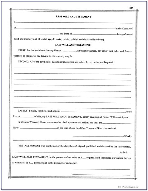 Free Printable Last Will And Testament Blank Forms Free Printable