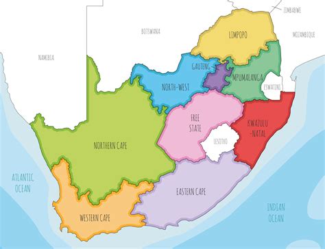 Vector Illustrated Map Of South Africa With Provinces And