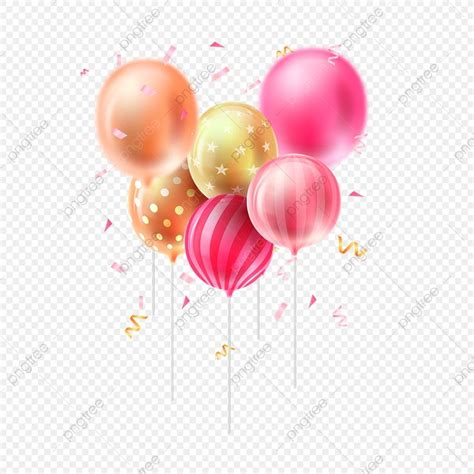 Balloons With Streamers And Confetti On A Transparent Background