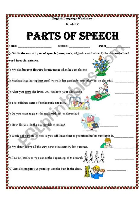 Identifying Parts Of Speech Worksheet — Db