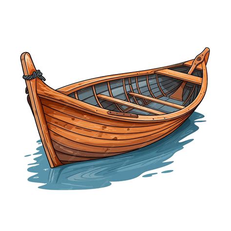 Hand Drawn Wooden Boat Cartoon Vector Illustration Clipart White